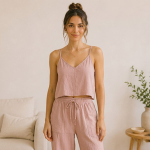 Ensemble de pyjama d'été en gaze de coton pour femme, tissu musulman respirant, vêtements de nuit pour femme - Product Image 2