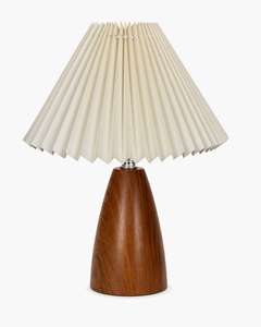 Taper cone wood grain <b>table</b> lamp white pleated shade metal <b>bedside</b> light small space nightstand lamp wholesale OEM ODM - Product Image 1