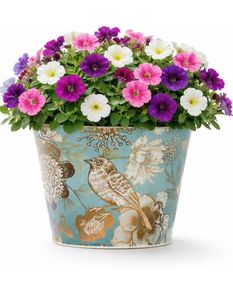 Pot de fleurs imprimé luxueux avec motif d'oiseaux et de fleurs, pot en métal décoratif pour la décoration de la maison - Product Image 1