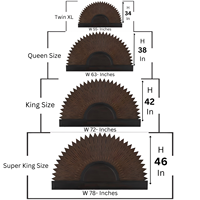 Smart Art Holzschnitzerei Kingsize-Bett mit handbemaltem Halb-Sonnen-Bettkopfteil, braun gewaschen, antikem Finish, technisch gefertigtes Schlafzimmermöbel