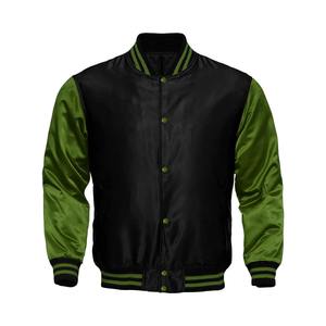 Chaqueta Varsity Negra y Verde para Hombre, Satinada, de Poliéster, Casual, con Cuello Alto, Manga Regular, Color Sólido, Cierre con Botones Cubiertos - Product Image 2