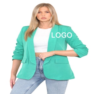 Wholesale Solid <b>Corduroy</b> Double Breasted Blazers <b>for</b> <b>Women</b> Custom Logo Windproof Knitted Blend <b>Jackets</b> Fashionable Button Plus - Product Image 5