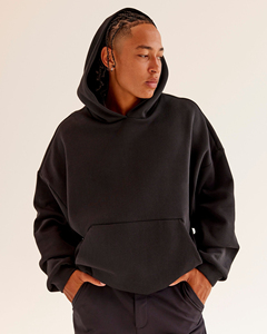 Sudadera con Capucha Negra Oversize para Hombre, Manga Regular, Forro Polar, Casual, Otoño, Color Sólido, Diseño con Bolsillos, Tejido de Punto - Product Image 4