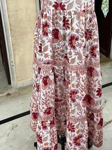 Vestido largo de algodón indio con estampado de bloque de mano, túnicas con cuello cuadrado floral con correa, vestido sin mangas con escote cuadrado - Product Image 2