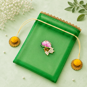 Bolsa de Organza con Cordón Decorativo de Loto, Bolsa de Regalo para Recuerdos de Boda y Uso Festivo - Product Image 3