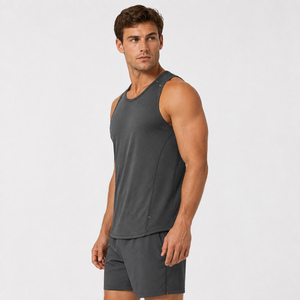 Camiseta sin mangas de poliéster y spandex de color personalizado con paneles laterales de malla para culturismo y running, camisetas sin mangas con aberturas profundas para hombre - Product Image 6