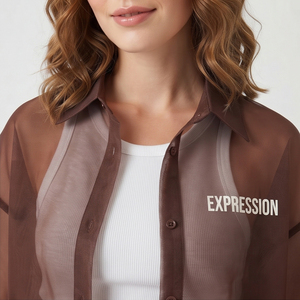 Camisa de malla transparente de manga corta para hombre y mujer, camisa informal transparente con cuello vuelto y estampado de letras, unisex - Product Image 4