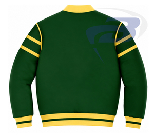 เสื้อแจ็คเก็ตวาร์ซิตี้สำหรับผู้หญิง Chi Eta Phi สีเหลือง ปักตัวอักษรกรีก ซิปด้านหน้า สไตล์ Preppy คอปกและปลายแขนเสื้อแบบ Letterman - Product Image 2