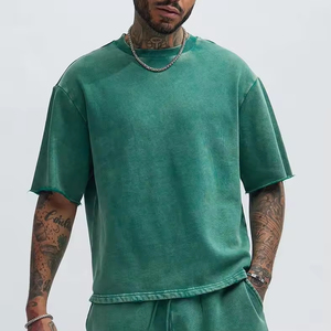 Custom Logo Oversize Mens <b>Tshirt</b> 100_ Cotton Drop Shoulder Streetwear Mock Neck Plain Crop Acid Wash t Shirt for Men - Product Image 1