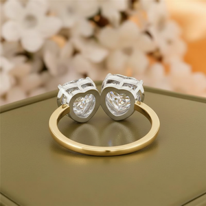 Bague de fiançailles Toi et Moi avec trois diamants taille ovale en or massif 9 carats, bague de mariage unisexe - Product Image 3