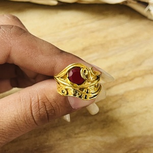 Bagues Statement au Design Unique, Bandes en Laiton Style Bohème pour Femmes, Bague en Onyx Plaqué Or 18 carats Motif Vague Tribale pour Vente en Gros/OEM/ODM - Product Image 4