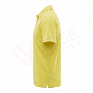 Men's Yellow Short Sleeve Knitted Polo Shirt Solid Casual Regular Fit Button Design - Product Image 3