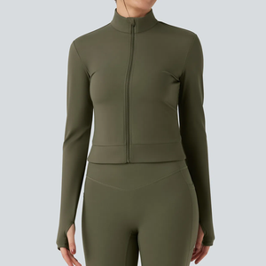 Hot Selling Breathable Women Yoga Set Zip Up Long Sleeve Crop <b>Jacket</b> High Waist Leggings Seamless Quick Dry Fitness Gym Wear - Product Image 2