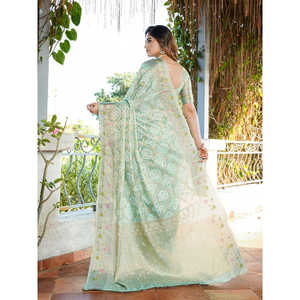 Sari Patola en organza de soie tissé Zari Elite Weaves Sky Silk, élégant pour les fêtes, motif tissé complexe, protection solaire toutes saisons, 600g - Product Image 6