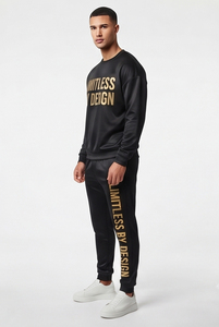 Conjunto deportivo negro estampado para hombre, sudadera con cuello redondo y pantalones deportivos, 100% poliéster, conjunto de sudadera estampada de felpa. - Product Image 4