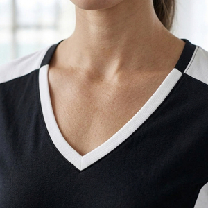 Custom Women's V-Neck T-Shirt Women's Contrast Panel V-Neck TShirt Black and <b>White</b> Women's V Neck <b>Tee</b> - Product Image 4