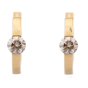 18K Gold Chunky Hoop <b>Stud</b> <b>Earrings</b> with <b>Turquoise</b> and Diamond Accents - Product Image 2