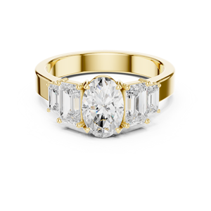 Luxury Oval Cut Three Stone Diamond Engagement <b>Ring</b> with Emerald Side Stones Gold <b>Custom</b> Fine Jewelry Manufacturer - Product Image 2