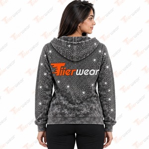 Tiierwear Women's Hooded <b>ZipUp</b> Sweatshirt Glitter Print Dot Pattern Casual Full Sleeve Knitted Polyester Autumn Wear - Product Image 5