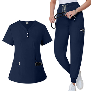Conjunto de Uniforme Médico Rosa para Mujer, Top con Cuello en V y Bolsillos, Pantalones con Cordón, Uniformes de Hospital, Diseño de Logotipo Personalizado, Trajes de Dentista al por Mayor - Product Image 2