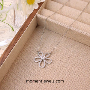 Silver Plated <b>Titanium</b> Steel Moissanite Pendant Necklace Floral <b>Chain</b> Necklace for Women Gift Jewelry - Product Image 4