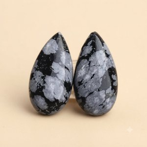 Obsidienne flocon de neige naturelle, forme cabochon longue poire, pierre précieuse en vrac pour la fabrication de bijoux - Product Image 4