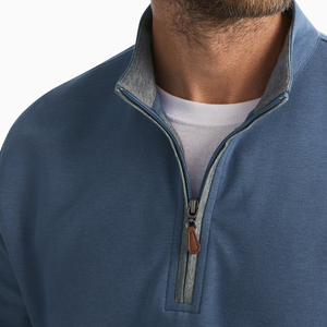Pull en maille bleu pour homme, col montant zippé, manches longues, coupe classique, couleur unie, décontracté, pour l'automne - Product Image 3