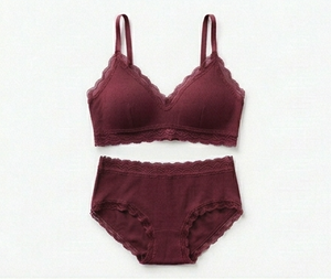 Bralette sin Varillas para Mujer, Color Borgoña, con Ribete de Encaje, Copa Completa, Tejido de Spandex y Poliéster, Elegante, Sin Forro, Transpirable, con Tirantes No Ajustables - Product Image 1