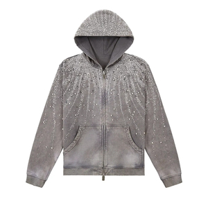 เสื้อฮู้ดดี้สตรีทแวร์คุณภาพสูงสำหรับผู้ชาย แขนยาวแบบซิป ดีไซน์และโลโก้สั่งทำได้ พิมพ์ลายเปล่า รับผลิตแบบ OEM - Product Image 1