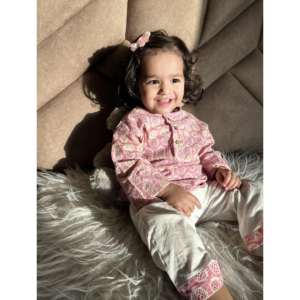 Polka Tots Ananas imprimé Manches longues Vêtements de nuit Ensemble pyjama Kurta-Rose - Product Image 5