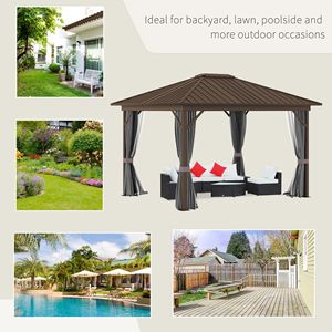 Gazebo Elegante con Tetto Rigido in Legno 12FT X 10FT con Tende e Zanzariere, Tettoia Singola in Alluminio - Product Image 5