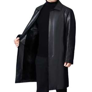 Manteau en cuir pour homme le plus vendu, long, d'hiver, style trench avec détails en fourrure, boutonné, logo personnalisé, haute qualité, grandes tailles - Product Image 5