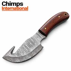 Cuchillo de caza de hoja fija de acero de Damasco hecho a mano Chimps International de 8 pulgadas con mango de madera |   Cuchillos Tácticos para Camping - Product Image 5