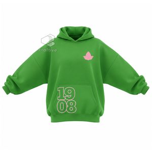 Alfa |   Kapa |   Sudadera con Capucha Oversize para Mujer Alpha, Color Verde y Rosa, Estilo Casual con Bolsillos Tipo Canguro - Product Image 1