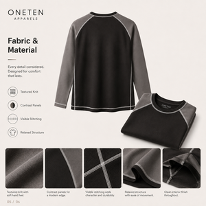 Custom Front Men Short <b>Sleeve</b> <b>Raglan</b> <b>Sleeve</b> Knitted Eco-Friendly 100% Cotton Casual <b>T</b>-<b>Shirt</b> Black Gray Contrast Trim OEM - Product Image 6