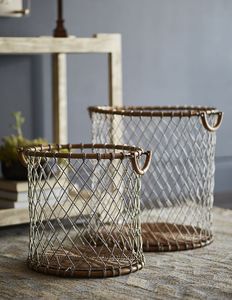 Ensemble de trois jardinières rustiques en métal avec poignées pour plantes et fleurs d'intérieur, en marron et blanc - Product Image 6