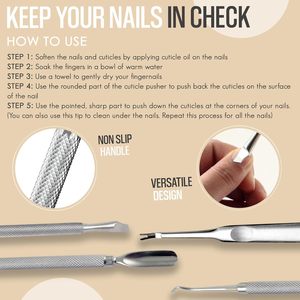 Ensemble d'outils pour pousse-cuticules en acier inoxydable, 5 en 1, coupe-ongles multifonctionnel, outils de manucure et de pédicure pour adultes, durables - Product Image 6