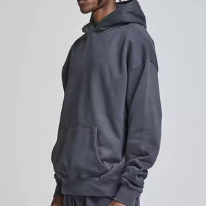 Sudadera con Capucha Vintage para Hombre, Lavado a la Piedra, 100% Algodón, Forro Polar, Parche Aplicado, Corte Recortado, Estilo Retro, Precio de Fábrica al por Mayor - Product Image 3