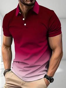 Chemise pour homme à manches courtes, imprimé tendance, jersey à séchage rapide, col contrastant, style décontracté estival, streetwear, hauts de mode - Product Image 3