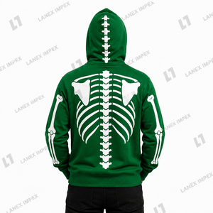 <b>Skeleton</b> Skull Green Hoodie Men's Gothic <b>Full</b> Zip Bone Print Jacket Halloween Streetwear Sweatshirt Custom Logo Graphic Printed - Product Image 4