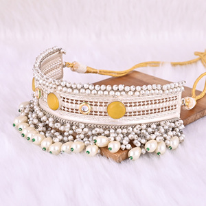 Collar Étnico de Plata Alemana con Perlas y Piedras Kundan Ojo de Gato, Shilpi Impex SHNC-0103, Regalo - Product Image 4