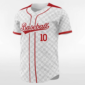Baseball Jersey White Red <b>Checkered</b> Pattern Short Sleeve Button Front Moisture Wicking Unisex Adult Sport Wear Baseball Jersey - Product Image 3