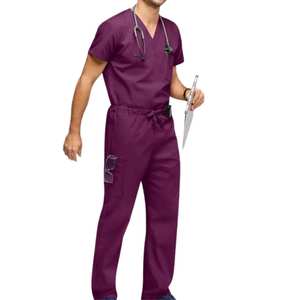 Tenues d'uniformes médicaux personnalisées avec logo, ensemble de blouses et pantalons respirants en mélange de coton à col en V pour hôpitaux et soins infirmiers, fournisseur OEM - Product Image 4