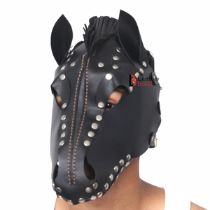 Masque facial en cuir de vache véritable en forme de tête de cheval avec coutures renforcées pour jeux de rôle - Product Image 1