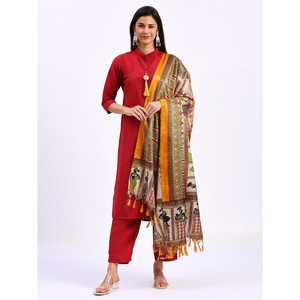 เสื้อทำงานผ้าคอตตอนพิมพ์ลาย jhalar พื้นล่างสุดทันสมัยมีสีแดง - Product Image 1