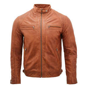 Veste en cuir matelassée pour homme |   Veste de moto vintage rétro |   Vêtements d'extérieur en cuir formels personnalisés OEM imperméables à l'avant - Product Image 6