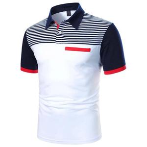 Polo à manches courtes pour homme, color-block, col rayé, blanc, marine, rouge, poche, style décontracté, tricoté - Product Image 4