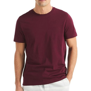 Camiseta de Hombre Lisa Color Borgoña Intenso, Cuello Redondo, Manga Corta, Algodón Pesado, Venta al Por Mayor - Product Image 1