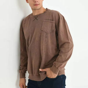 Acid Washed Winter Printed 100% Cotton Solid Casual Breathable Eco-Friendly Sweatshirt OEM <b>Men's</b> High Quality Custom Regular Fit - Product Image 3