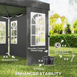 "9.6 X 9.6 ft UPF50+ Dark Gray Pop up <b>Canopy</b> <b>Tent</b> with One Push Setup & Sidewalls" - Product Image 6